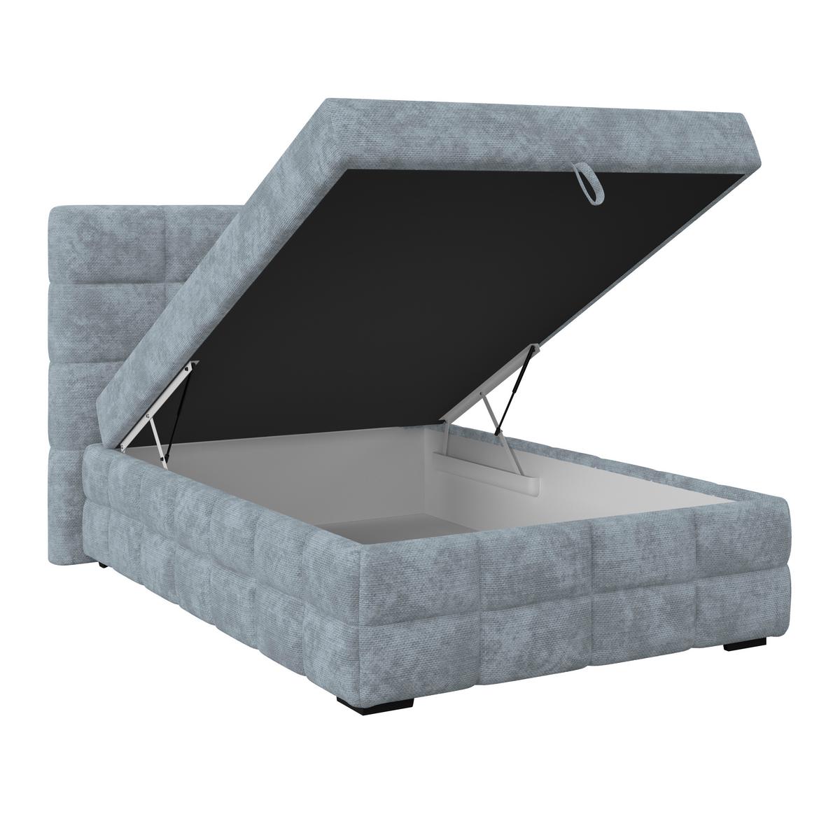 Čalouněná postel VEGA 140x200 cm, světle modrá - černá/zelená, Trend, dřevo/textil (140/200cm)