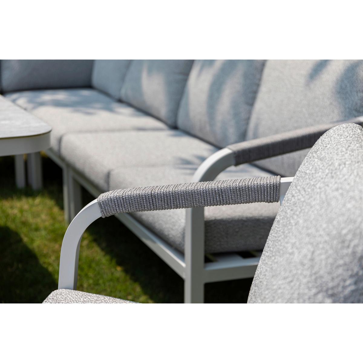 DINING-LOUNGESET HARVEY XL - Weiß/Grau, MODERN, Glas/Textil - Gardenson