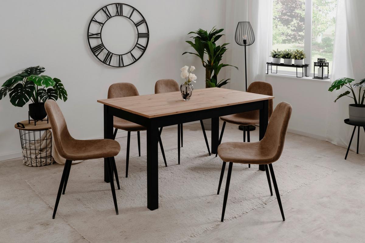 Esszimmerstuhl Anya 70A Braun gepolstert - Schwarz/Braun, KONVENTIONELL, Textil/Metall (43/83/50cm) - MID.YOU