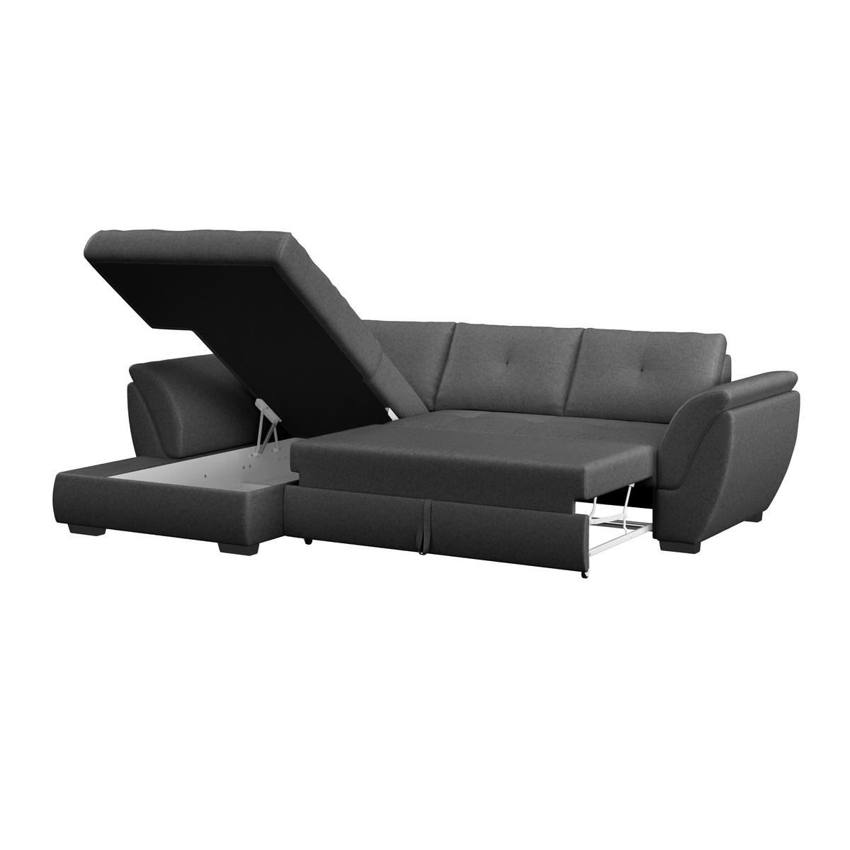 Ecksofa mit Schlaffunktion + Bettkasten Berisso Webstoff - Anthrazit/Schwarz, Design, Textil (187/278cm) - Ondega