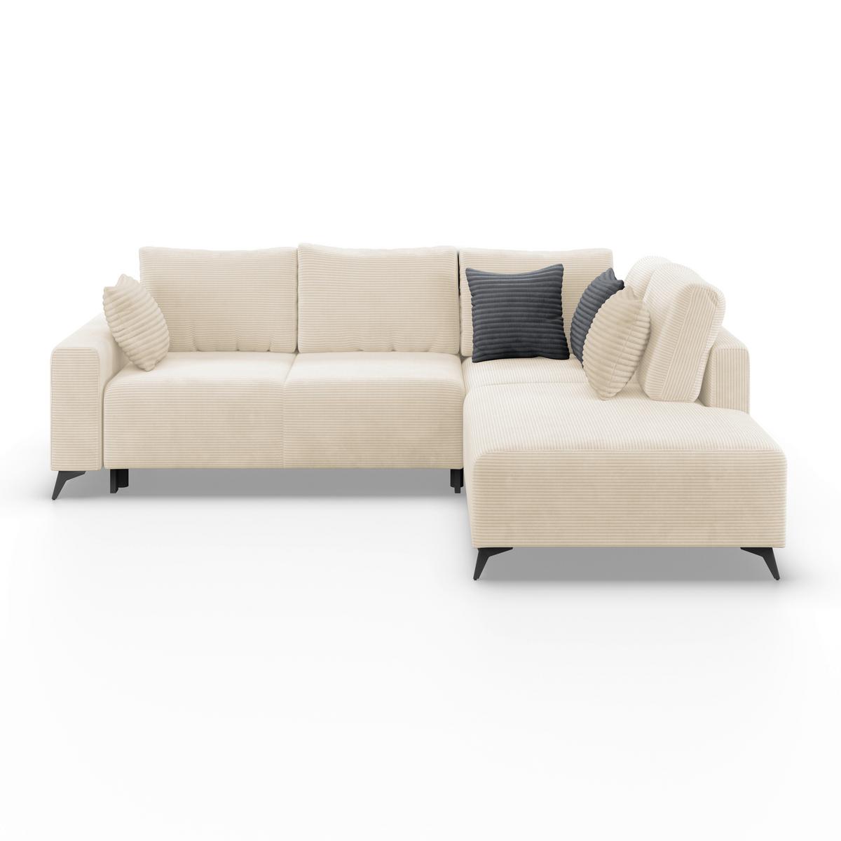 Ecksofa mit Schlaffunktion Viktor Creme Cord 270x212 cm - Beige/Creme, MODERN, Textil (270/212cm)