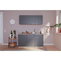 Miniküche Mit Kühlschrank + Kochfeld 150 Cm Grau/eichef. - Eichefarben/Grau, Basics, Holzwerkstoff (150cm) - Respekta