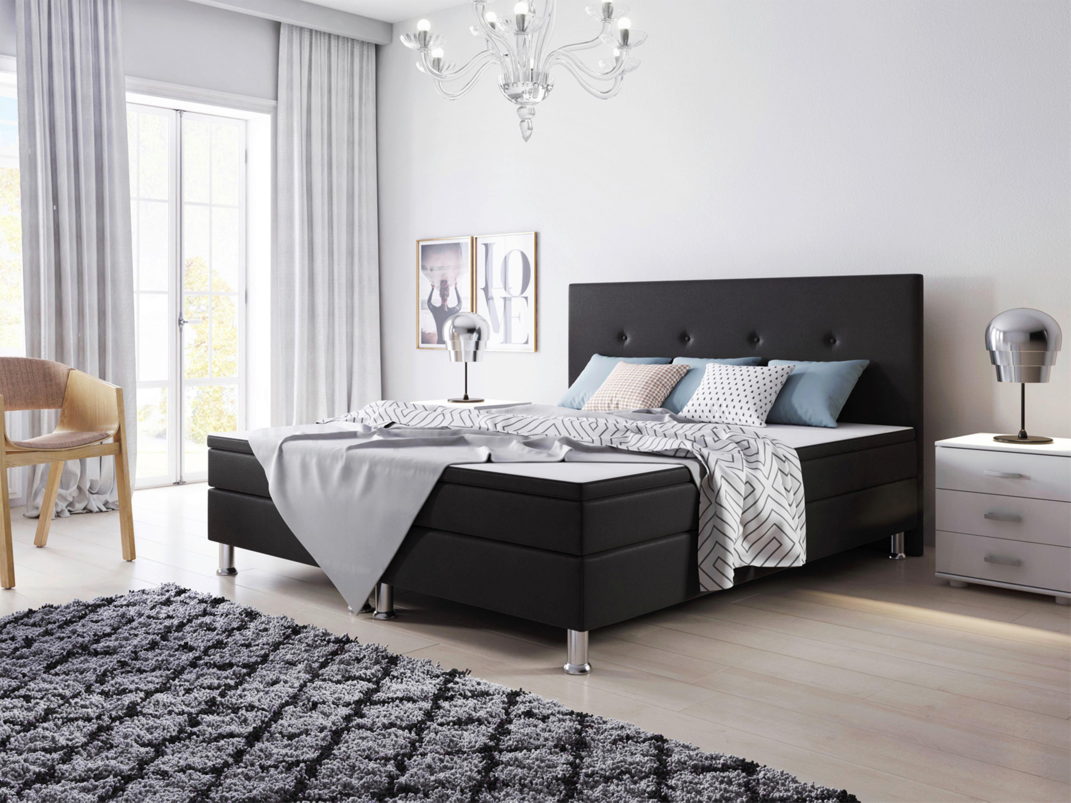 Boxspringbett mit Topper 180x200 cm Jump - Silberfarben/Schwarz, KONVENTIONELL, Textil (180/115/210cm) - MID.YOU