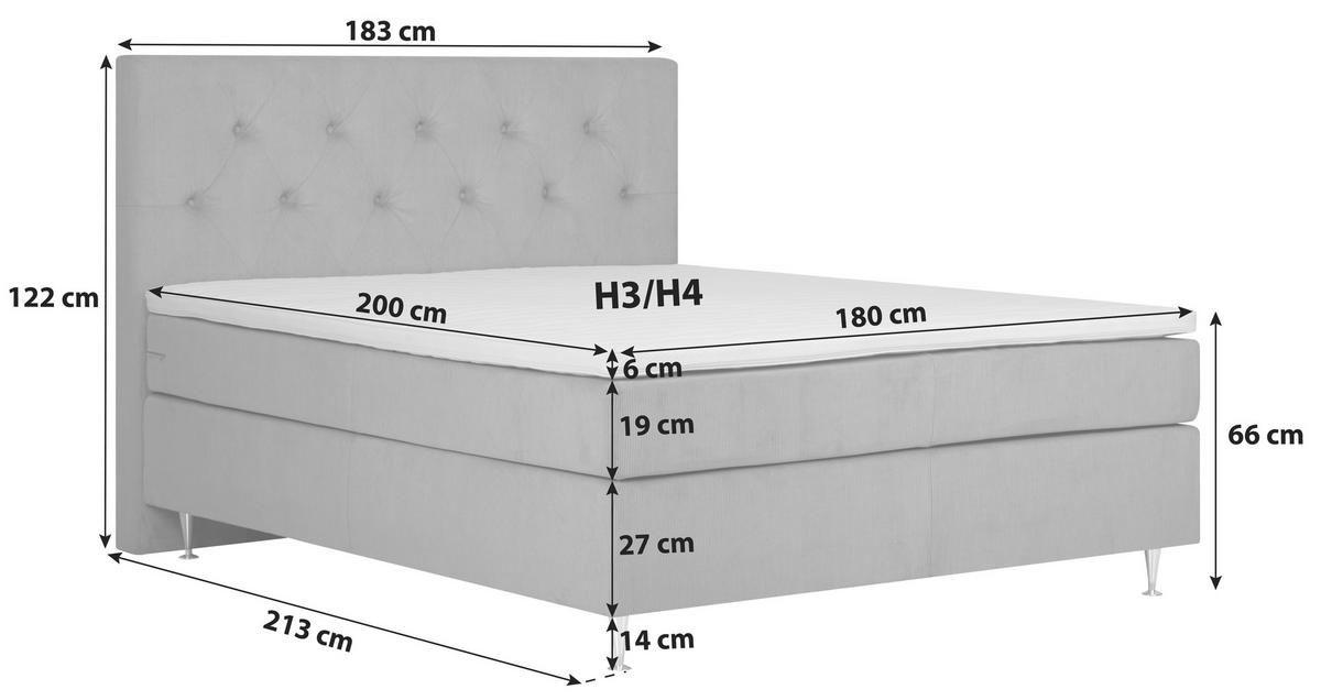Boxspringbett Mit Topper + Matratze 180x200 Cm Paula - Dunkelgrau/Alufarben, MODERN, Textil (180/200cm) - Livetastic