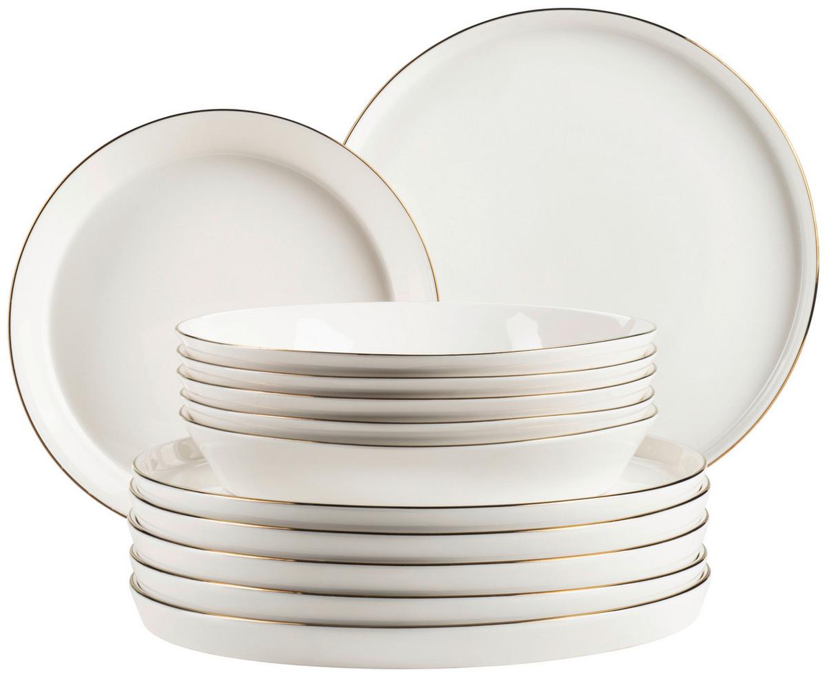 Tafelservice Sita Weiß/goldfarben, 12-Teilig - Goldfarben/Weiß, Trend, Keramik - Mäser