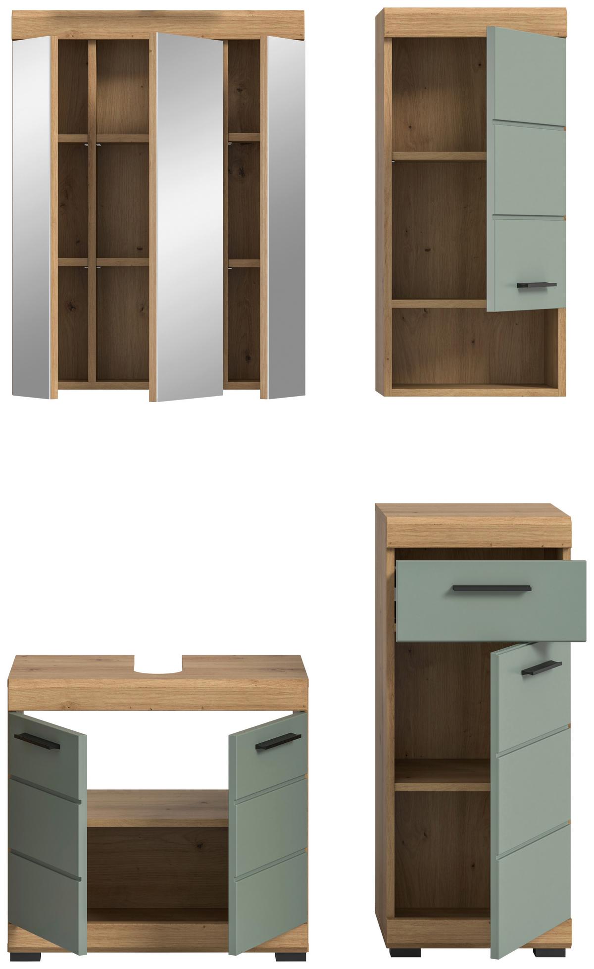 Badezimmer Scout Eiche Dekor/Salbeigrün B: 97cm - Salbeigrün/Eichefarben, MODERN, Glas/Holzwerkstoff (97cm) - MID.YOU