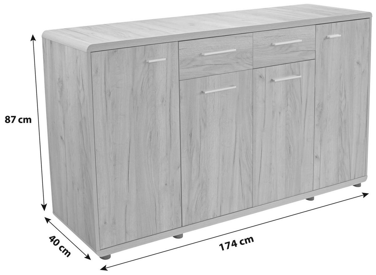KOMODA FONTANA NEW FTK05 - barvy dubu/tmavě šedá, Moderní, kompozitní dřevo/plast (174,4/87,2/40cm)