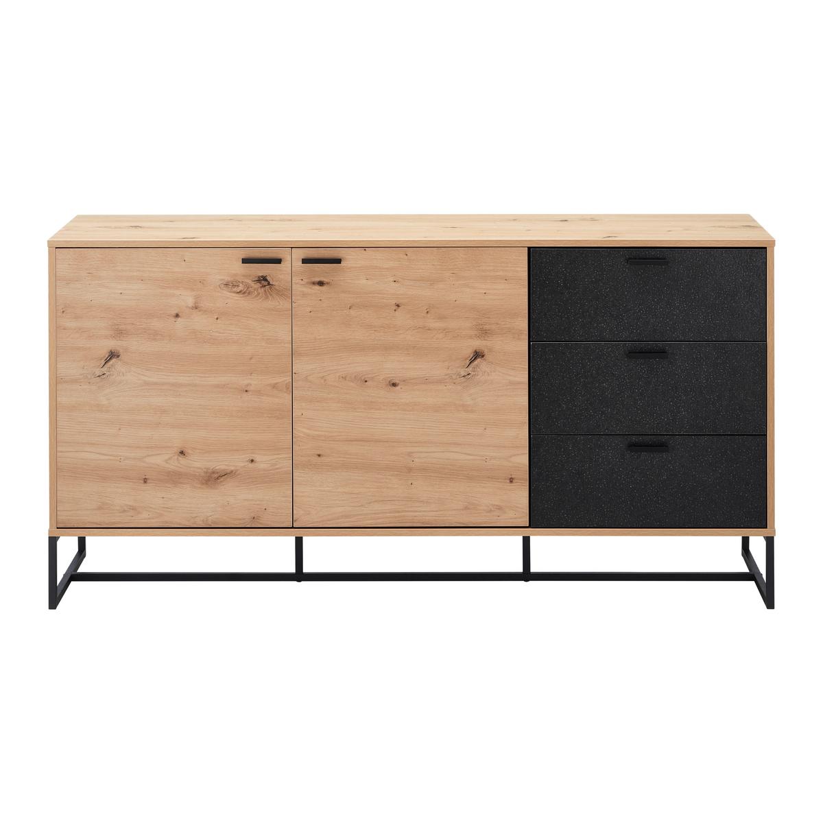 Komoda FOSCA - černá/barvy dubu, Moderní, kov (148,5/76/40cm) - Bessagi Home