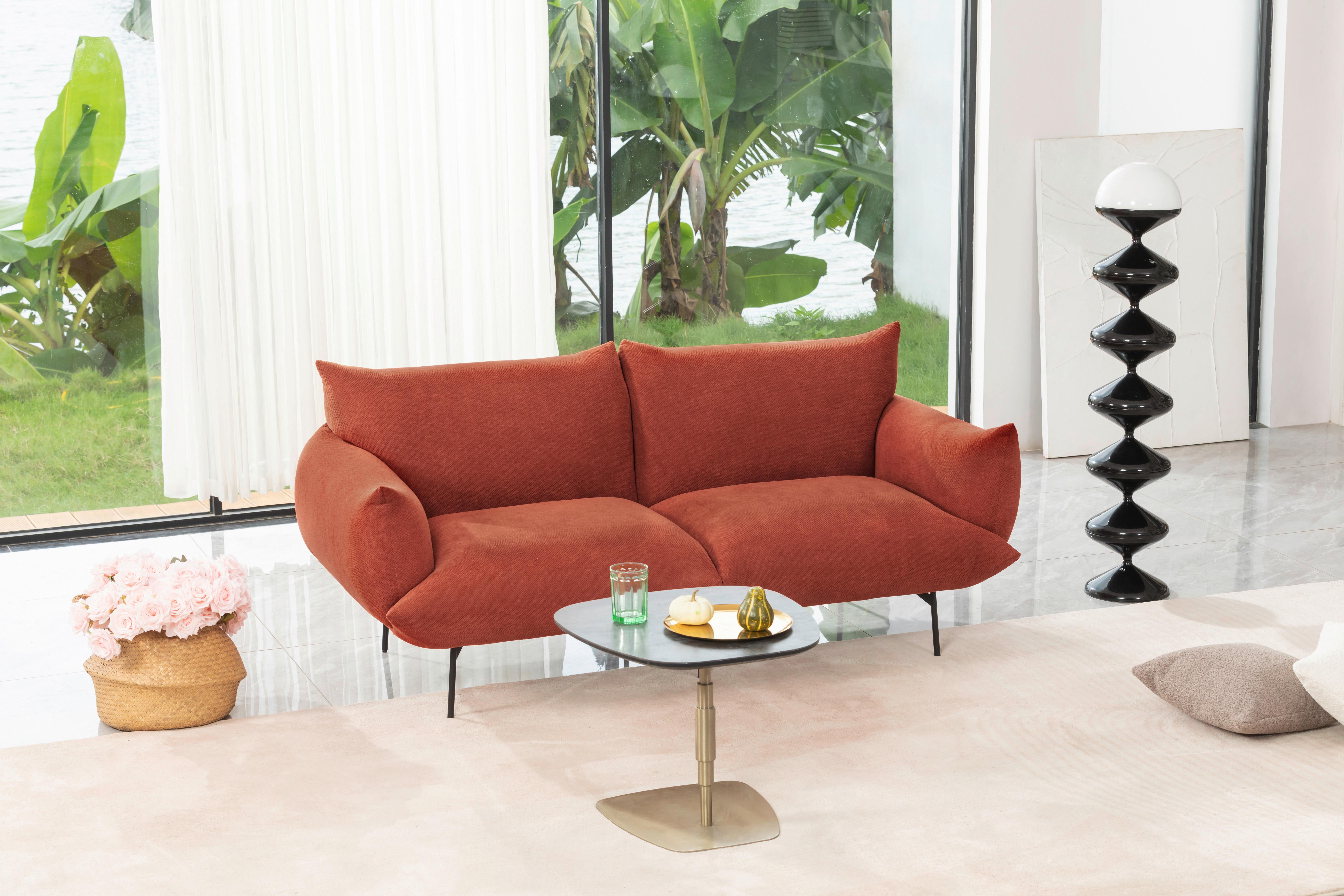 Sofa Honey - Terracotta/Schwarz, Trend, Textil (185/77/83cm) - P & B
