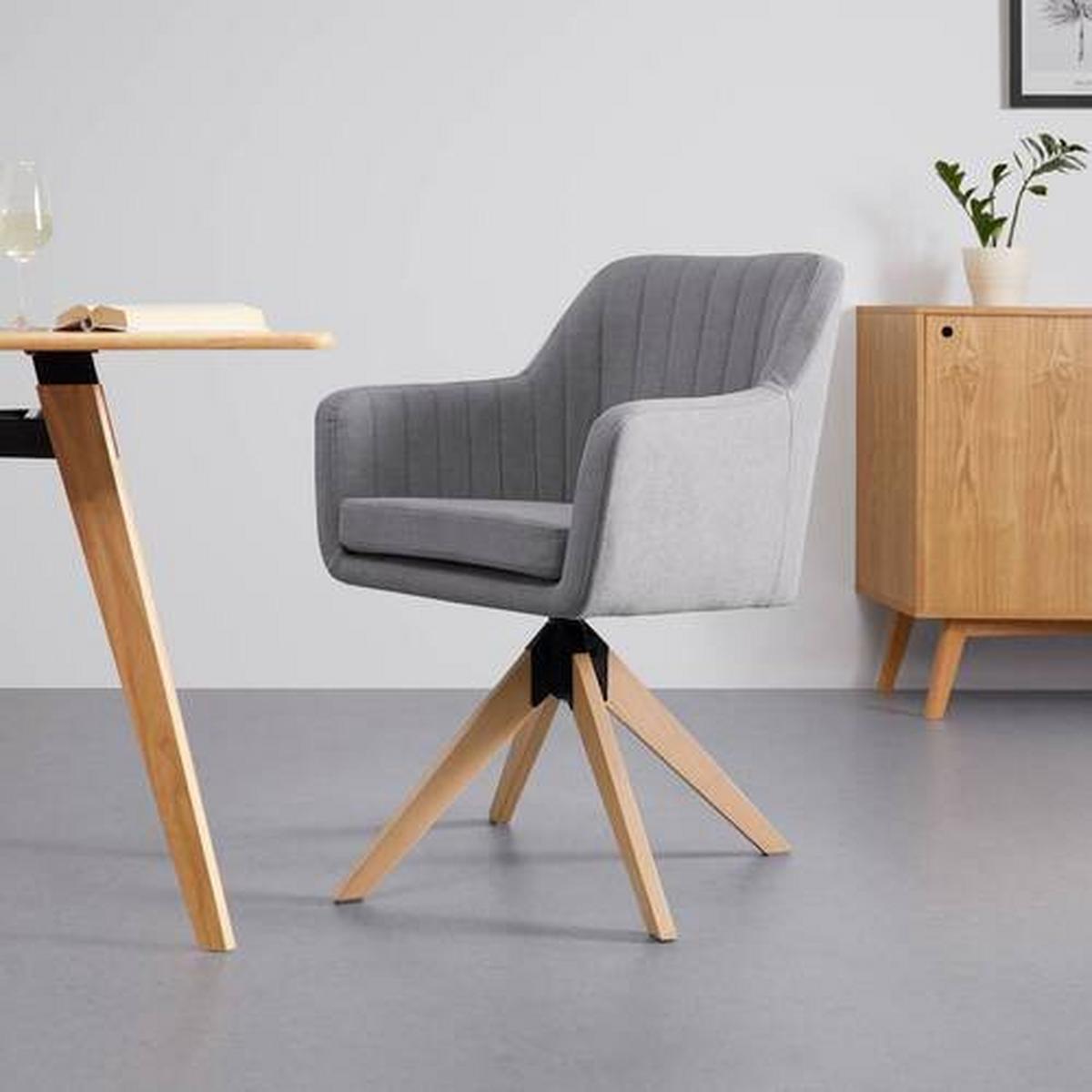 Zamatová stolička Lucita, otočná, nohy drevo - sivá/prírodná farba, Modern, kov/drevo (59/88/60cm) - Bessagi Home