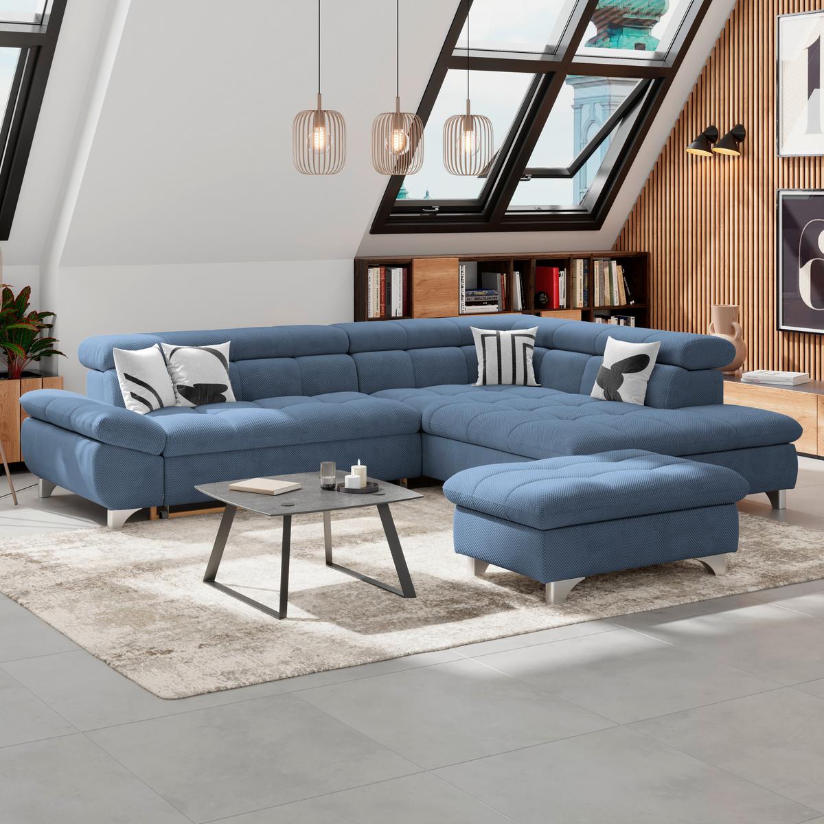 Hocker Gemini Dunkelblau, B:108cm - Chromfarben/Dunkelblau, KONVENTIONELL, Textil (108/46/108cm)