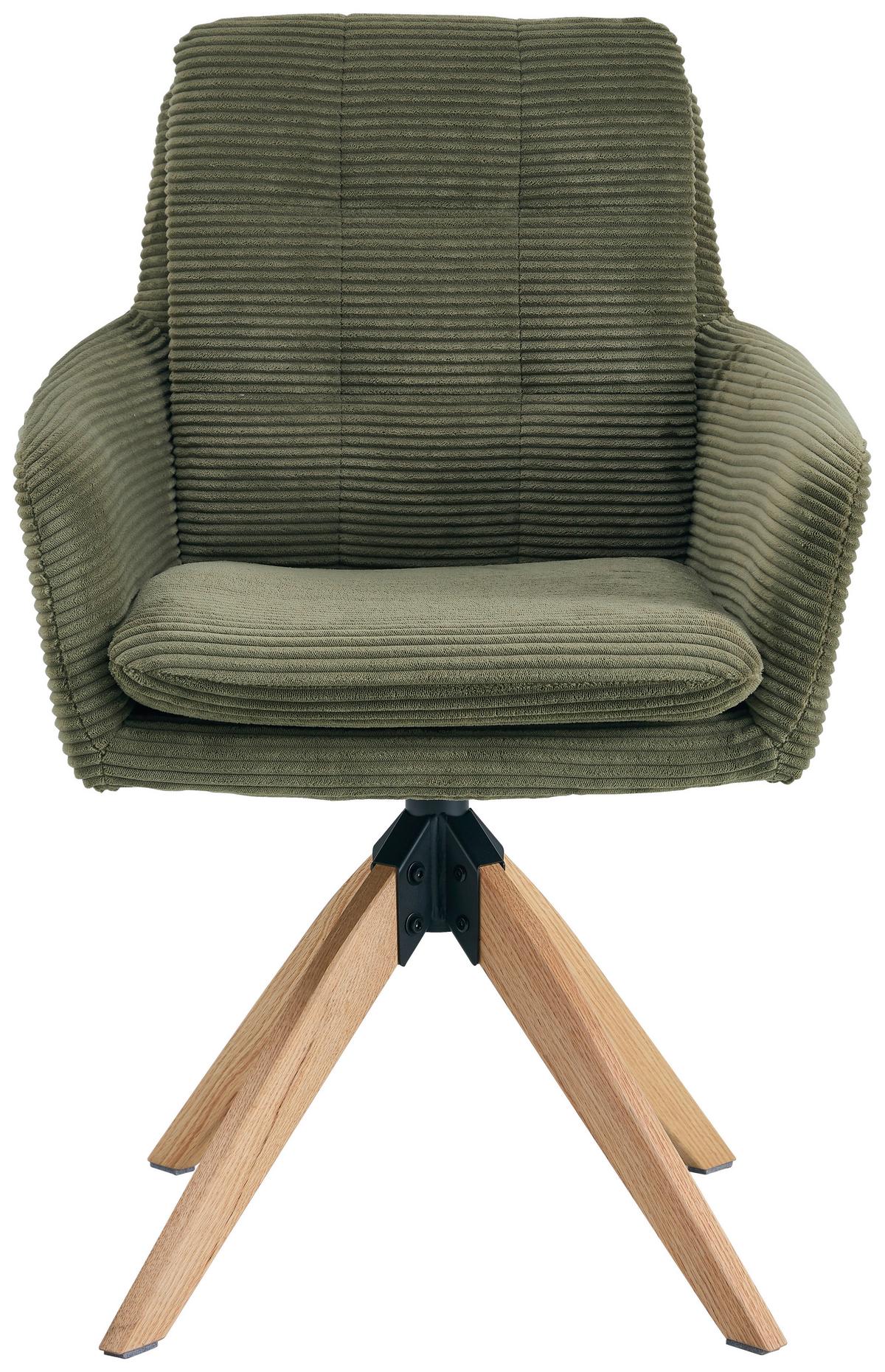 Armlehnstuhl Matti Grün, Sitzfläche 360° Drehbar - Naturfarben/Grün, KONVENTIONELL, Holz/Textil (60/93/65,5cm) - Livetastic