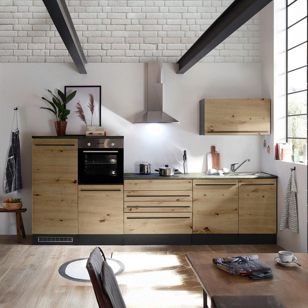 Küchenzeile Jazz4 mit Geräten B: 320cm Anthrazit/Eiche Dekor