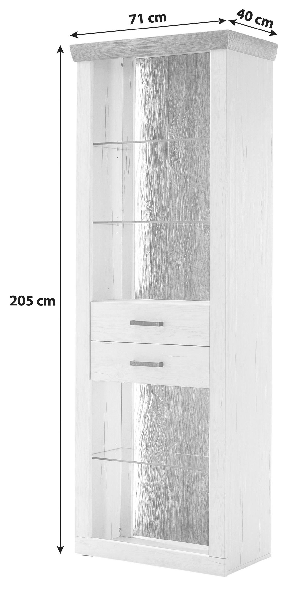 Regal mit Laden Madrid B: 71 cm Eiche-/Pinienfarben - Eichefarben/Schwarz, Design, Glas/Holzwerkstoff (71/205/40cm) - MID.YOU