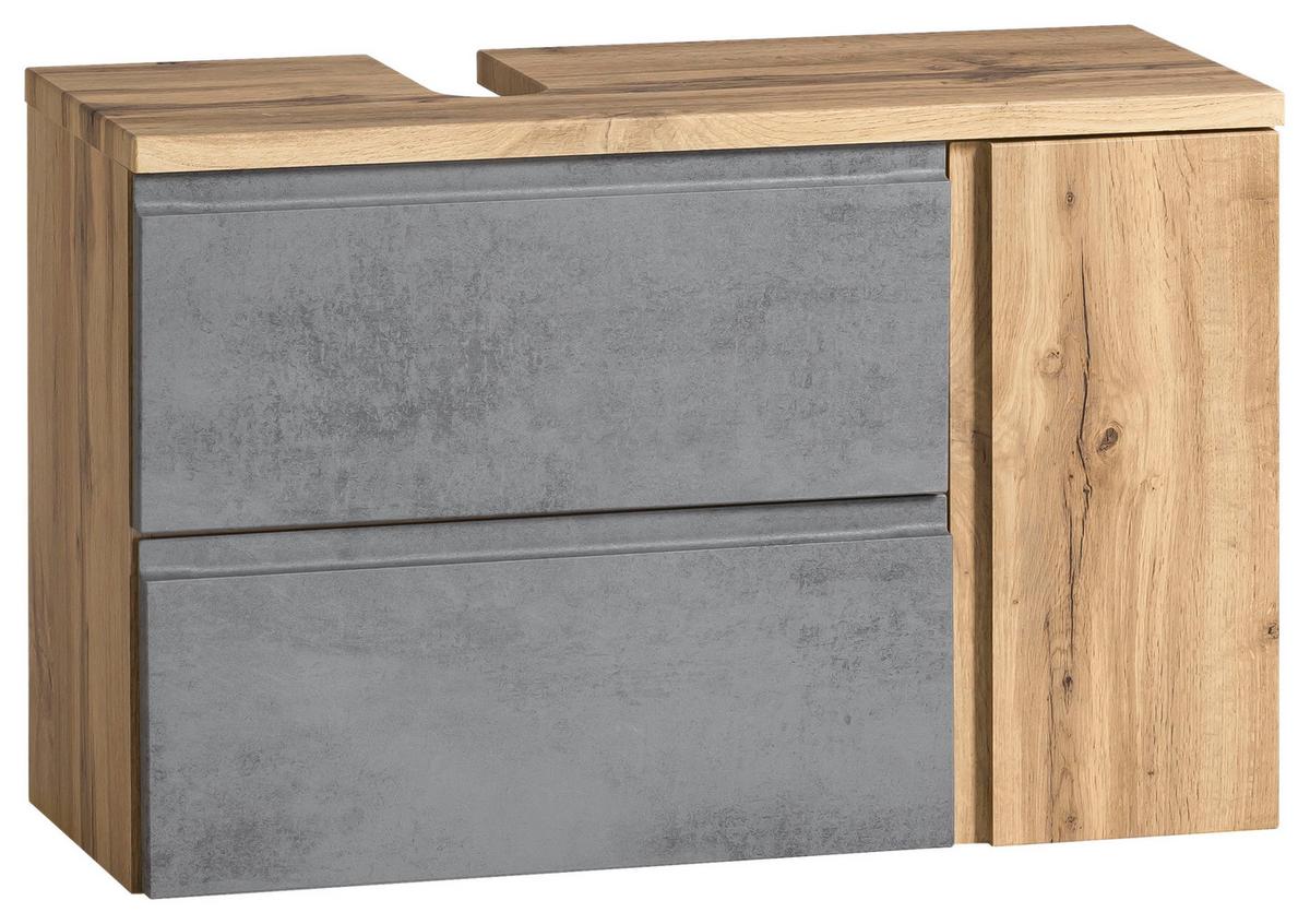 Waschbeckenunterschrank Varese B: 85 Cm Hellgrau/eiche Wotan - Eiche Wotan/Hellgrau, MODERN, Holzwerkstoff (85/56/35cm) - Held