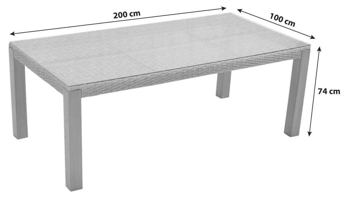 Gartentisch Akazienholz/Metall L 200 cm - Beige/Naturfarben, MODERN, Glas/Holz (200/100/74cm) - Gardenson