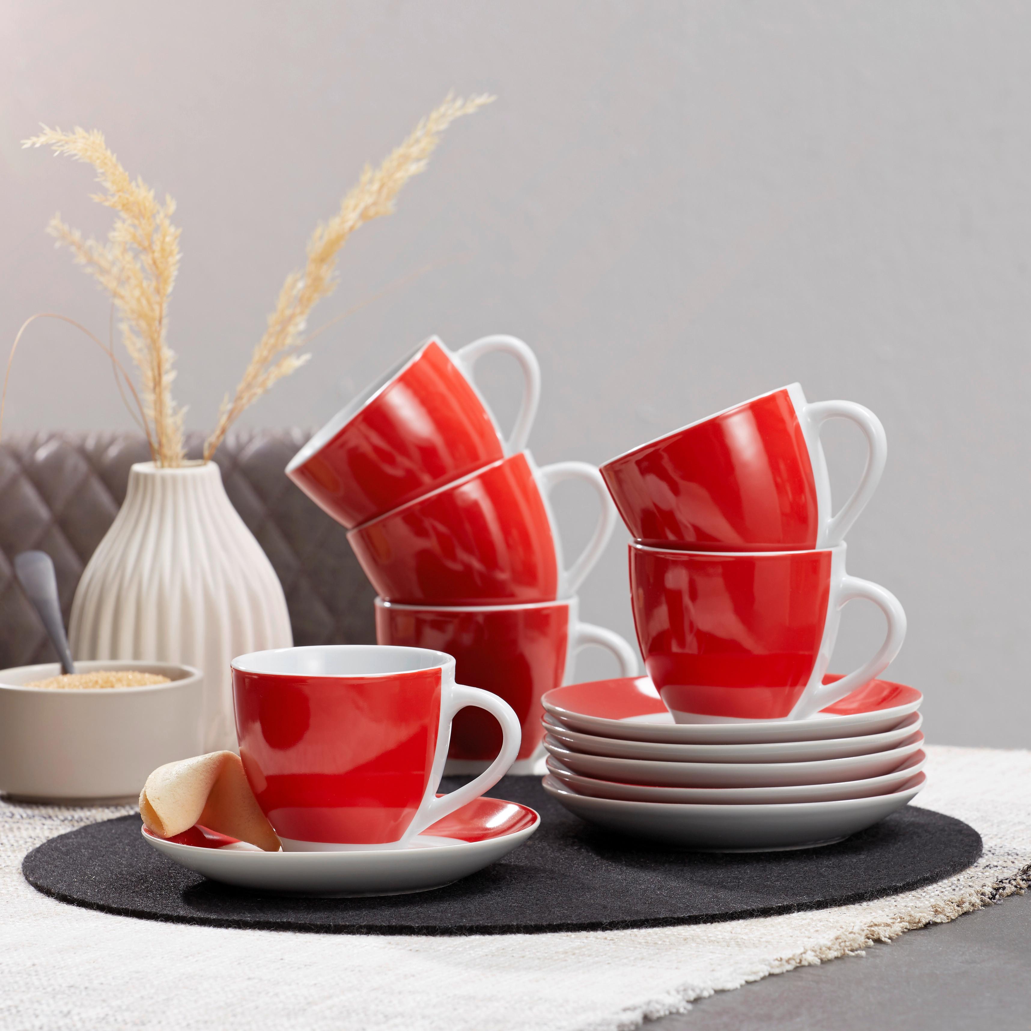 Tassenset Rot Weiß 6-Teilig - Rot/Weiß, Basics, Keramik (10,5/5,7/3,8cm) - Van Well