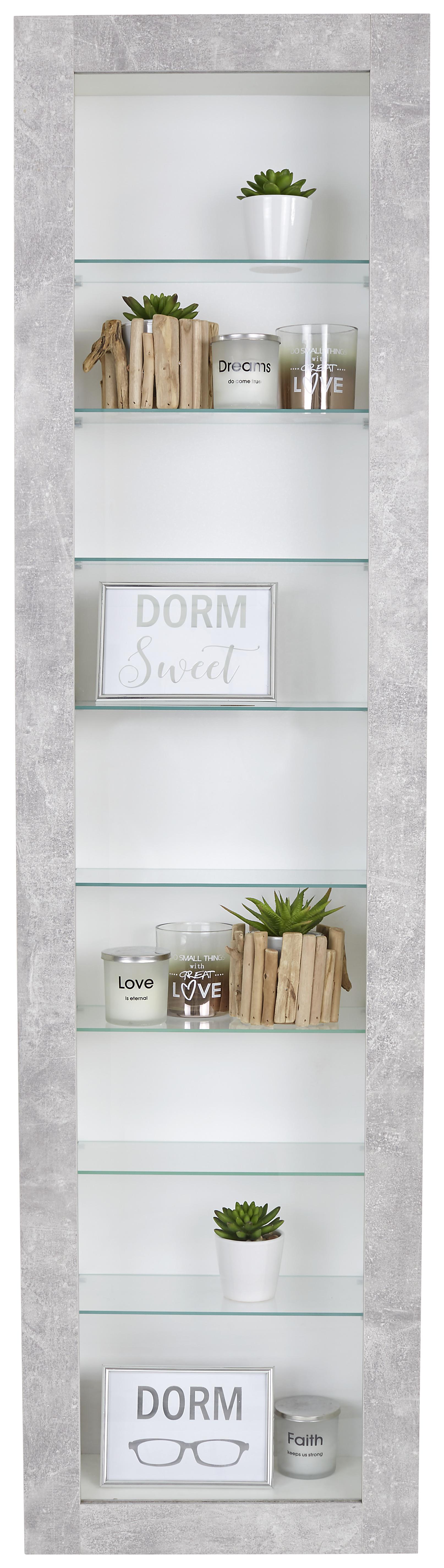 Hängevitrine Boni B: 42 cm Betonoptik/Weiß - Weiß/Grau, MODERN, Glas/Holzwerkstoff (42/168,5/17cm)