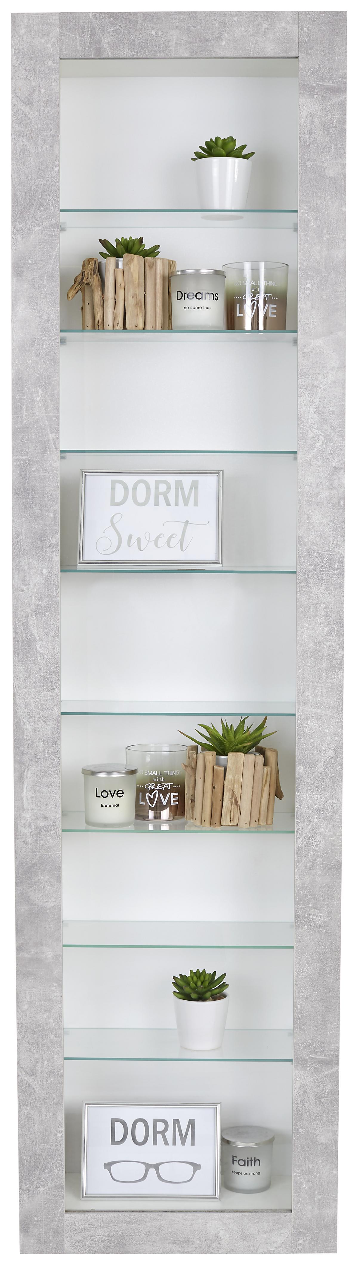 Hängevitrine Boni B: 42 cm Betonoptik/Weiß - Weiß/Grau, MODERN, Glas/Holzwerkstoff (42/168,5/17cm)