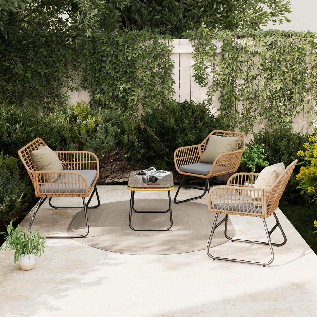 Loungegarnitur Bali - Naturfarben/Grau, MODERN, Glas/Kunststoff - Beldano