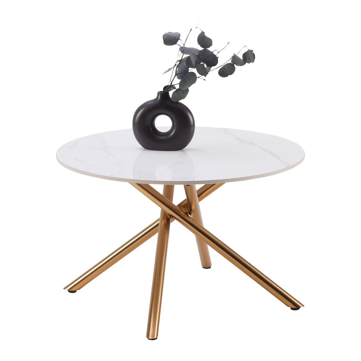 Konferenčný stolík MARBELLA 70 - zlatá/biela, Modern, kov/keramika (70/70/44cm) - Mömax