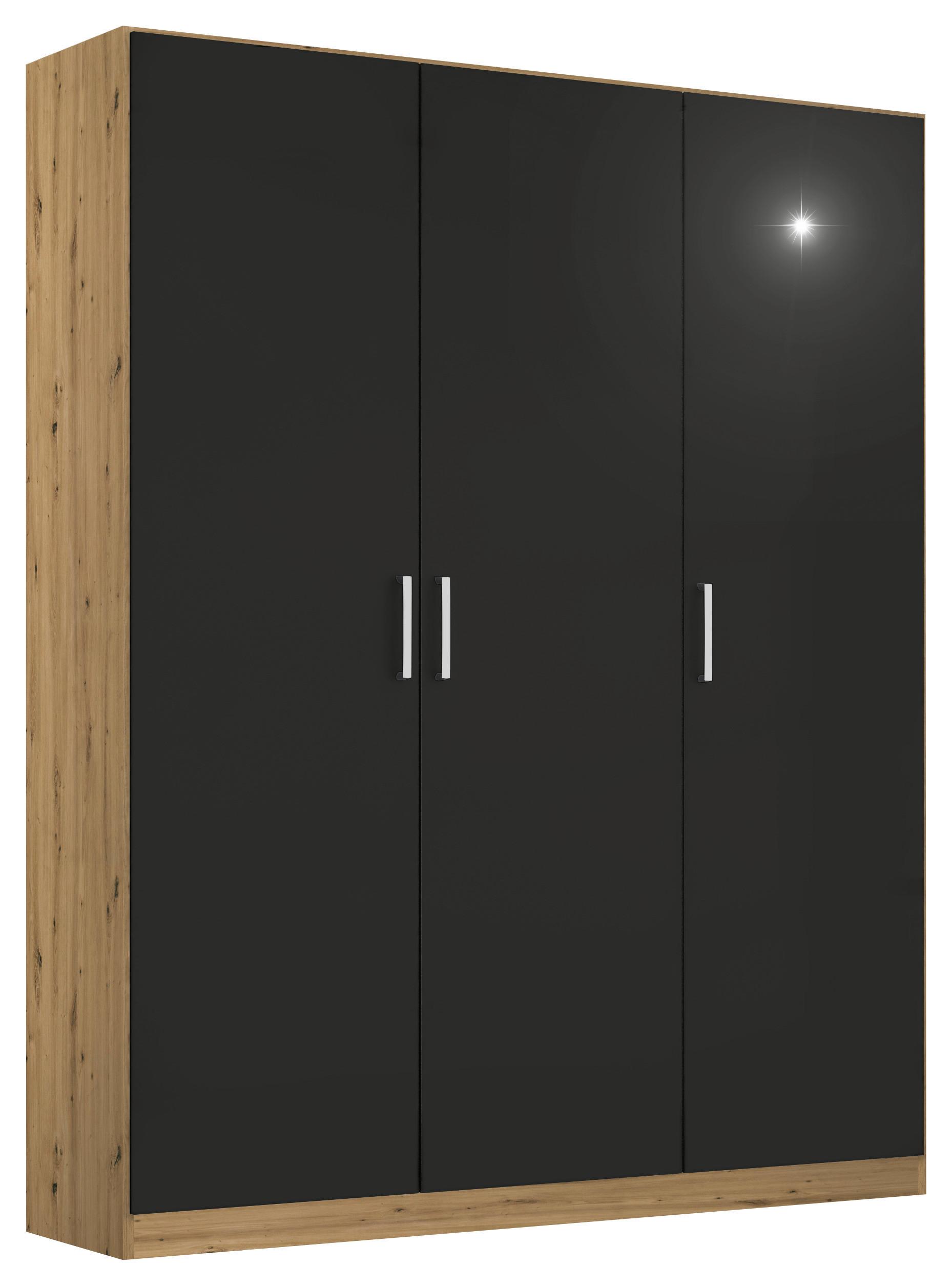 Skriňa s otočnými dverami dub Artisan/sivá 136cm - sivá/chrómová, Modern, kompozitné drevo/plast (136/197/54cm) - Rauch Möbel