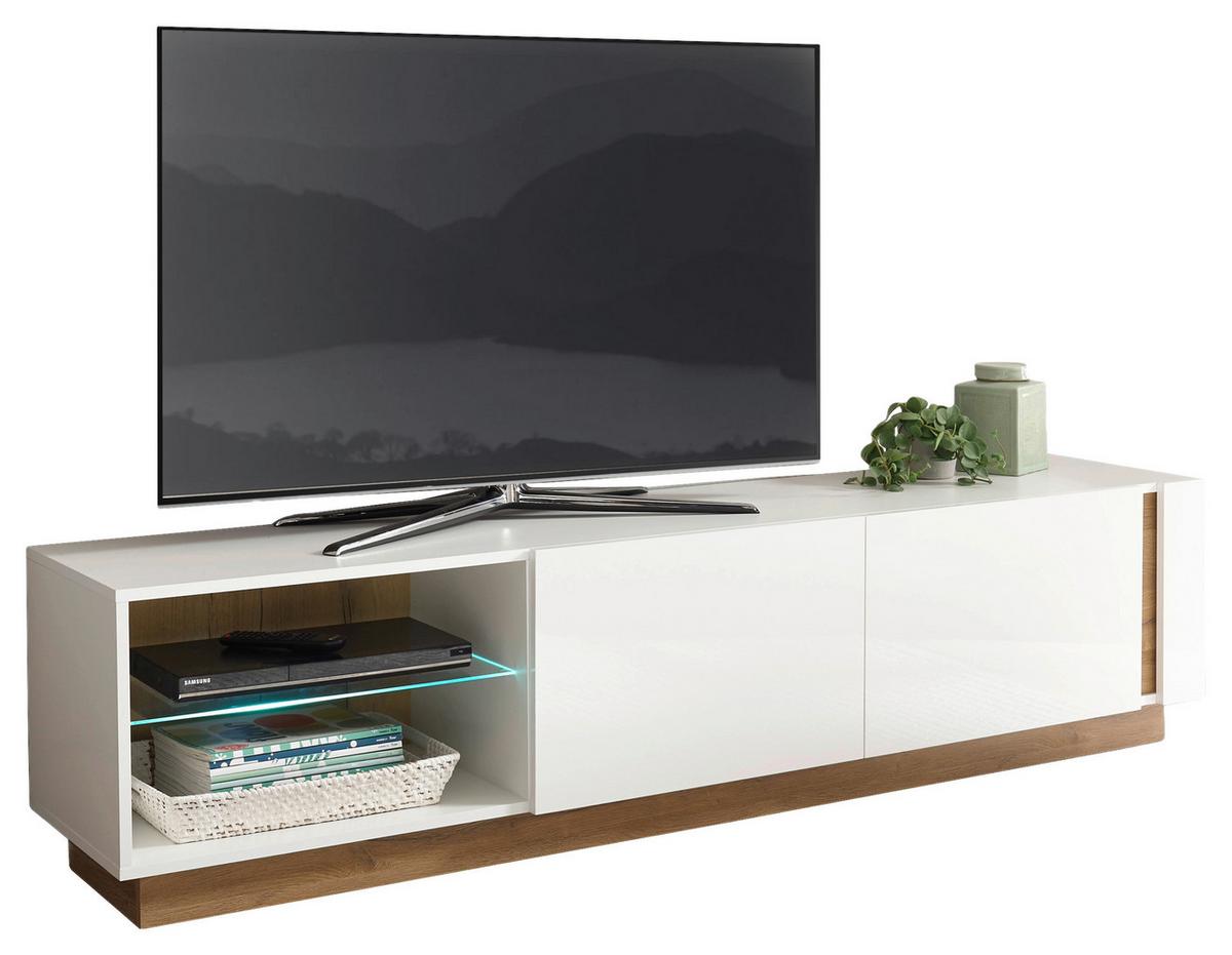 Lowboard Clair Weiß/Eiche Dekor B:188cm - Eichefarben/Weiß, Design, Glas/Holzwerkstoff (188/46/40cm) - MID.YOU