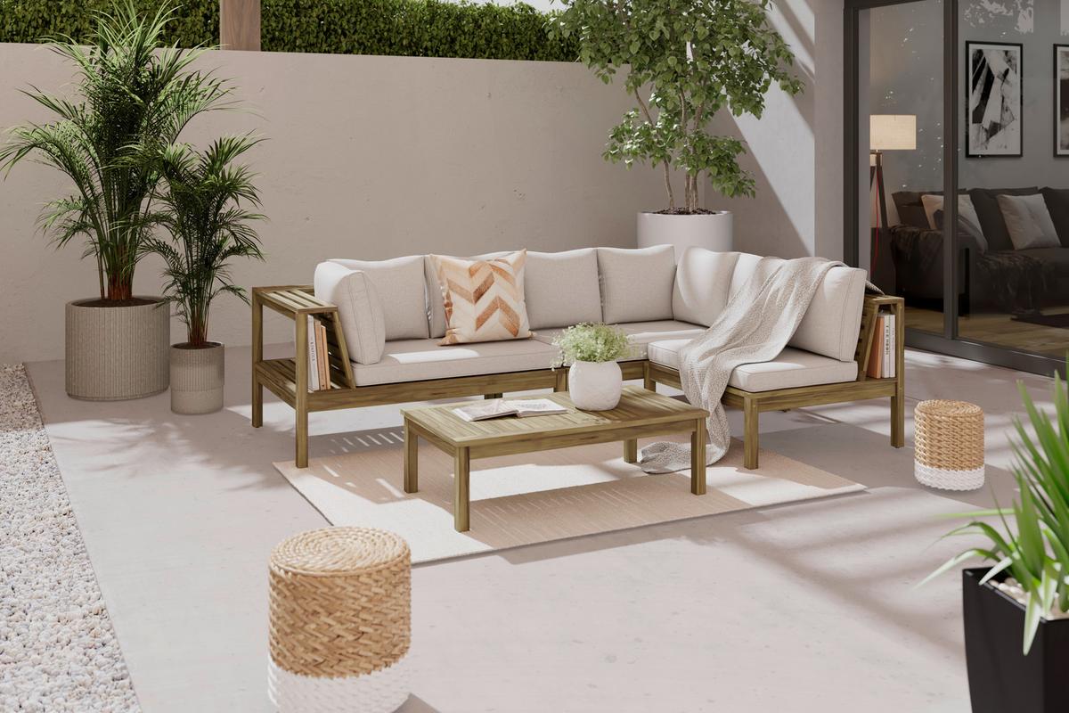 Loungegarnitur Graz - Grau/Akaziefarben, MODERN, Holz/Kunststoff (240/160cm) - Beldano