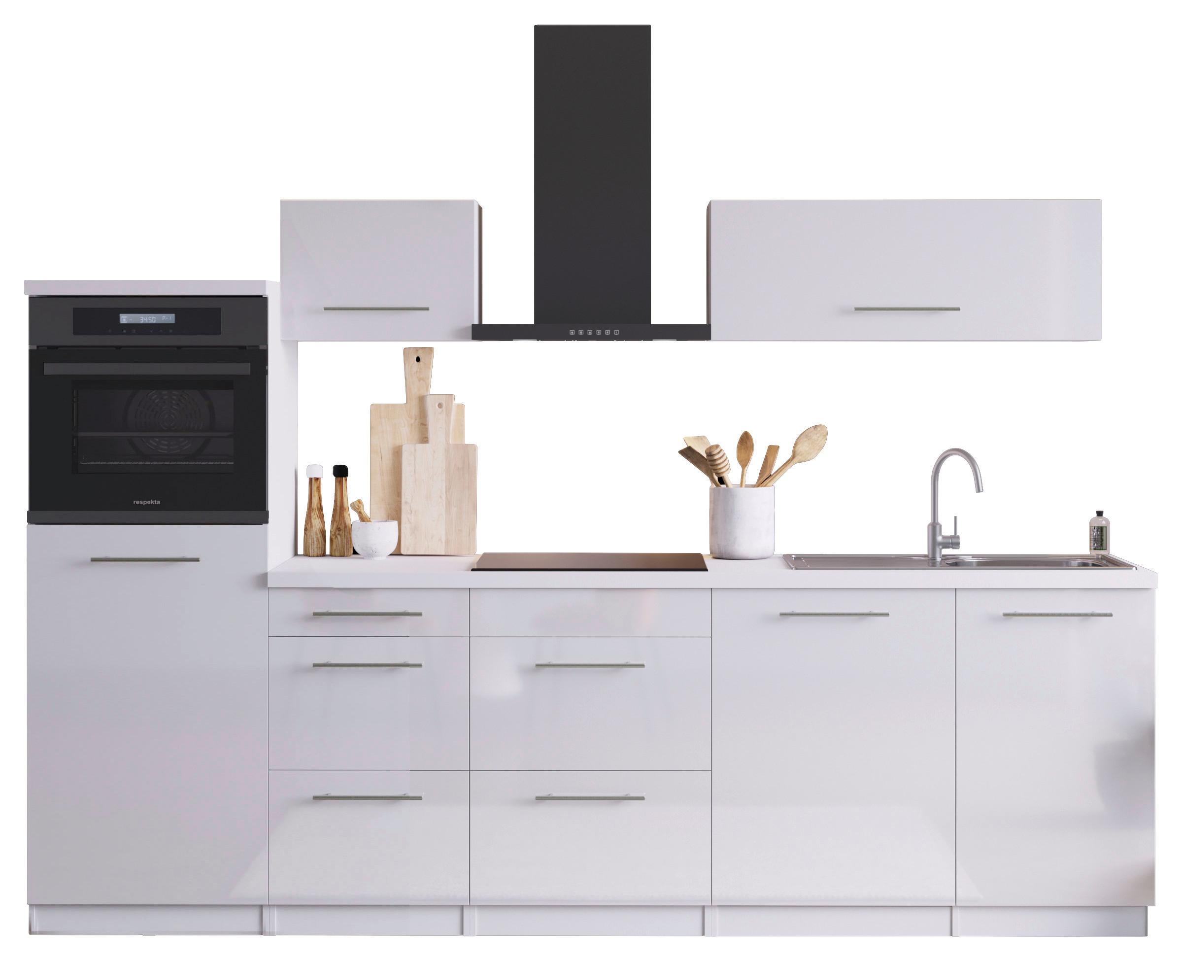 Küchenzeile mit Geräten B: 280 cm Weiß Hochglanz - Weiß Hochglanz/Weiß, Design, Holzwerkstoff (280cm) - Respekta