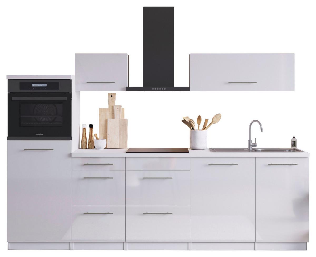 Küchenzeile mit Geräten B: 280 cm Weiß Hochglanz - Weiß Hochglanz/Weiß, Design, Holzwerkstoff (280cm) - Respekta
