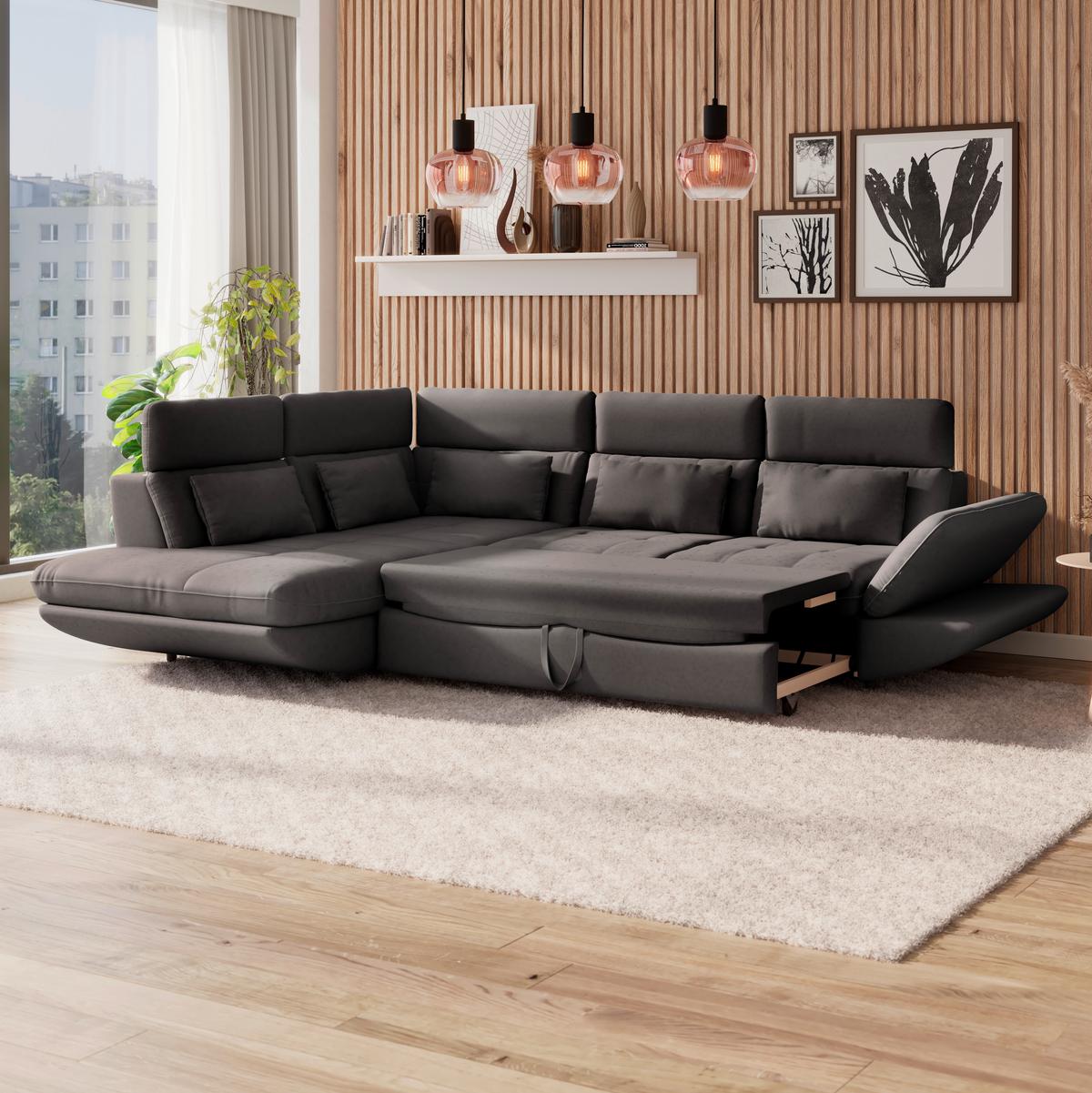 Ecksofa mit Schlaffunktion Park Dunkelbraun 233x311 cm - Dunkelbraun/Schwarz, MODERN, Textil (233/311cm) - Luca Bessoni