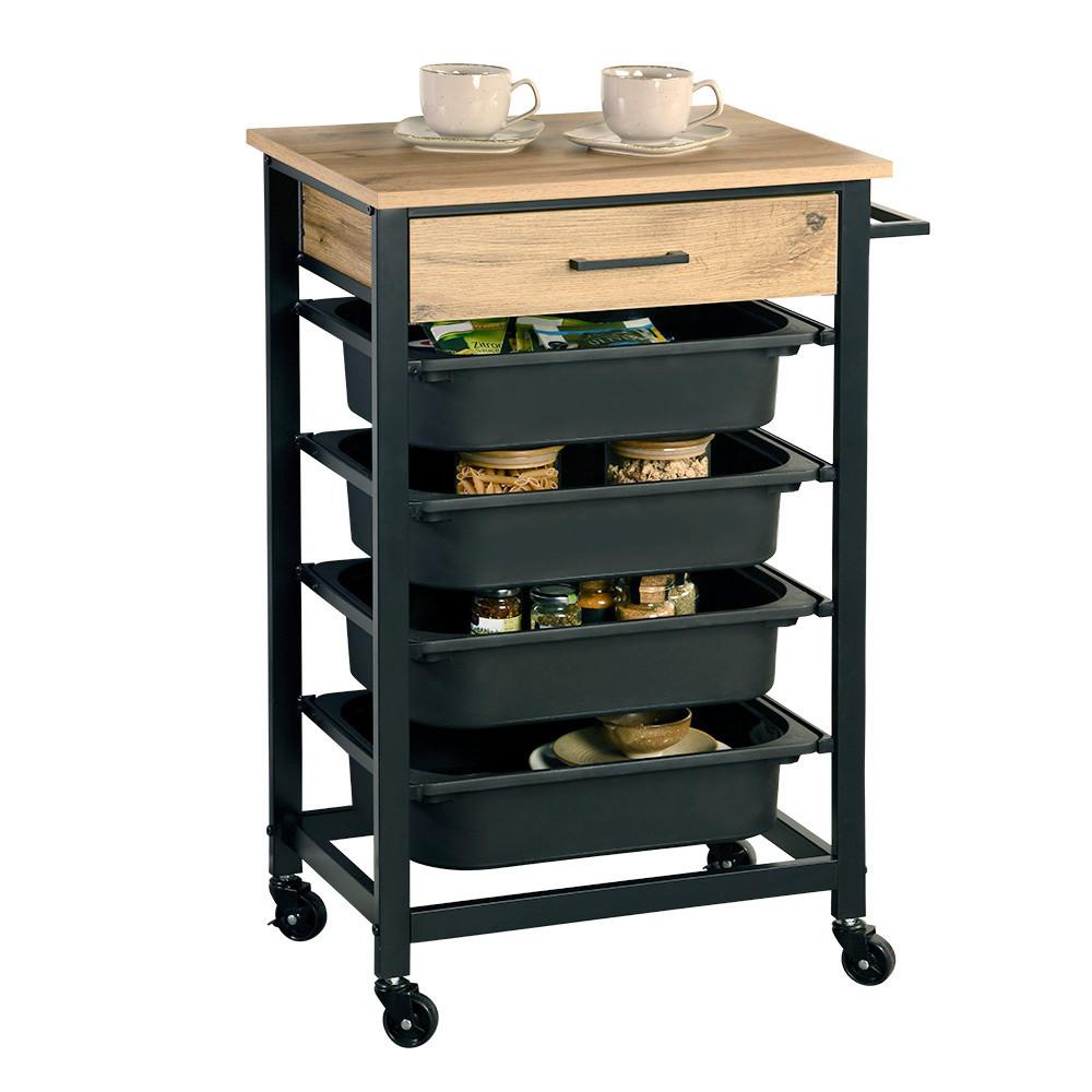 Servierwagen Hellbraun, Schwarz, B: 47 cm - Hellbraun/Schwarz, Basics, Holzwerkstoff/Kunststoff (47/85/37cm) - Kesper