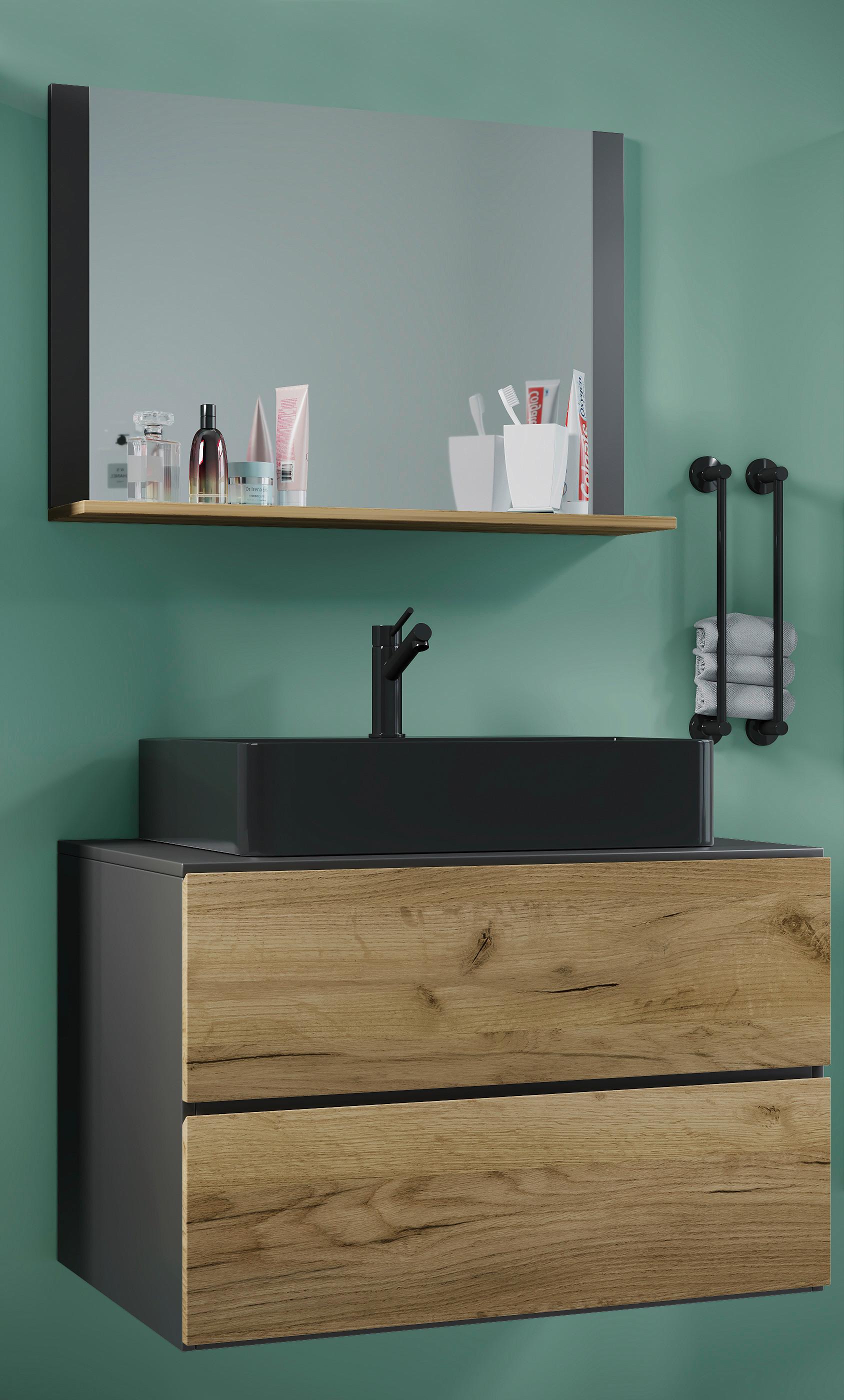 Badezimmer Lendas Bl M - Honigeiche/Anthrazit, MODERN, Glas/Keramik (81cm) - MID.YOU