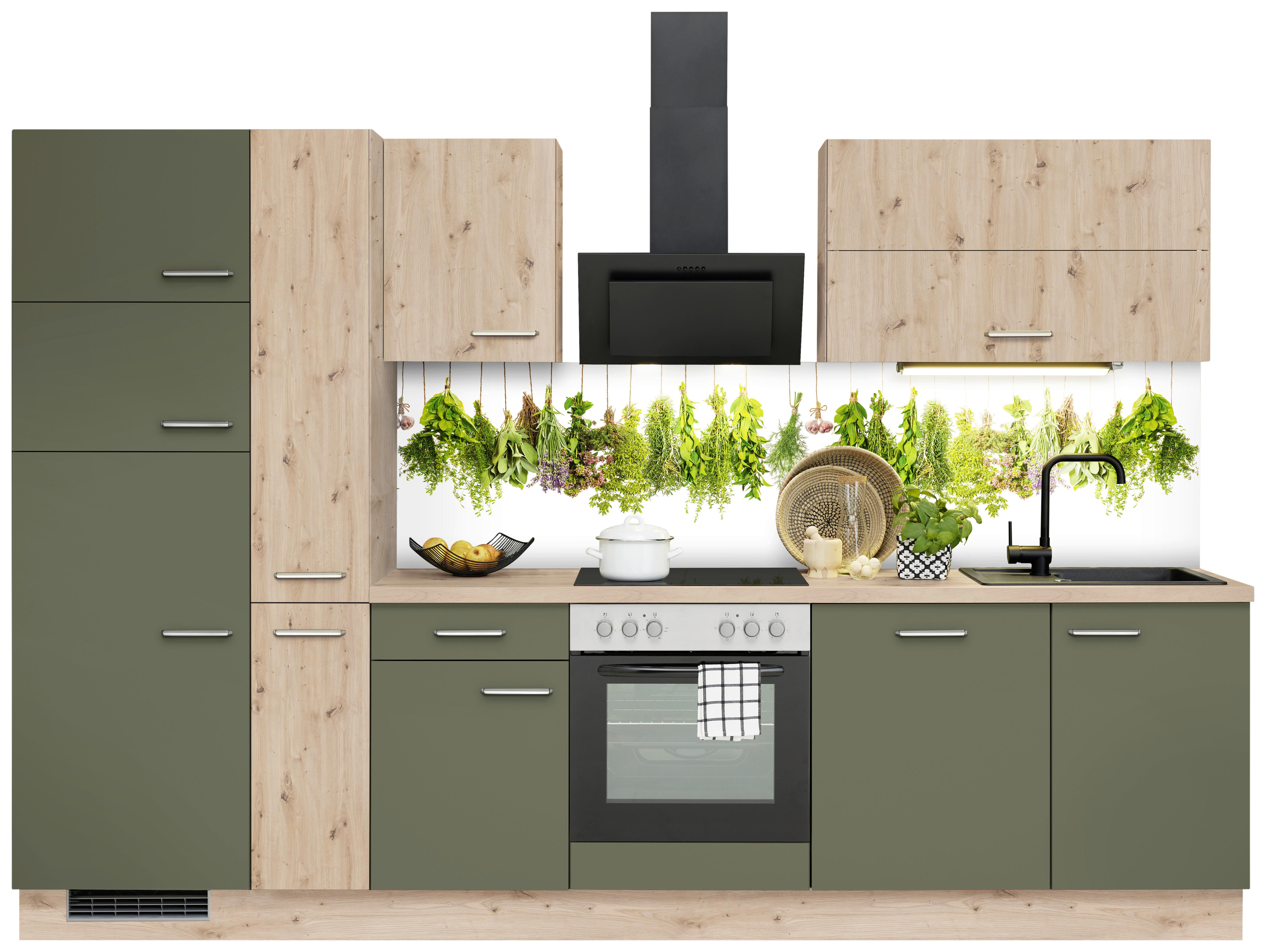 Küchenzeile Ip1200 mit Geräten 310 cm Terra Opal/Eichefarben - Eichefarben, Basics, Holzwerkstoff (310cm)