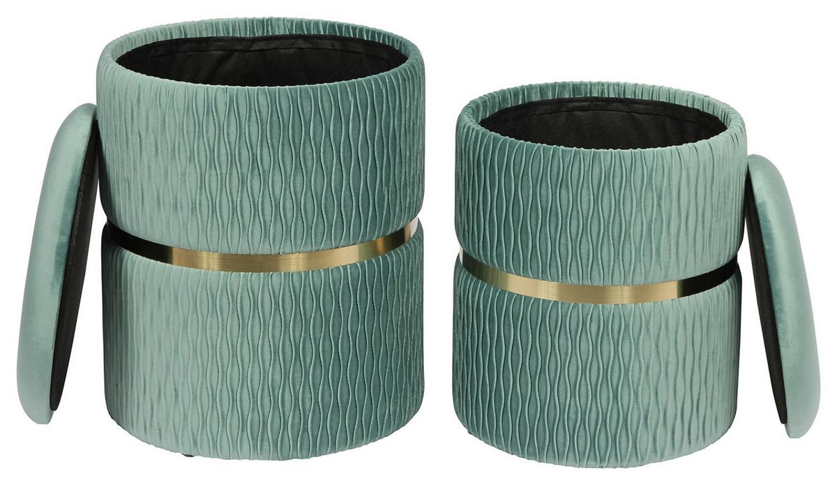 Hockerset Milas 100 2-Teilig Mintgrün D: 36/31,5 cm - Goldfarben/Mintgrün, KONVENTIONELL, Textil/Metall (31,5x38/36x44cm) - Kayoom