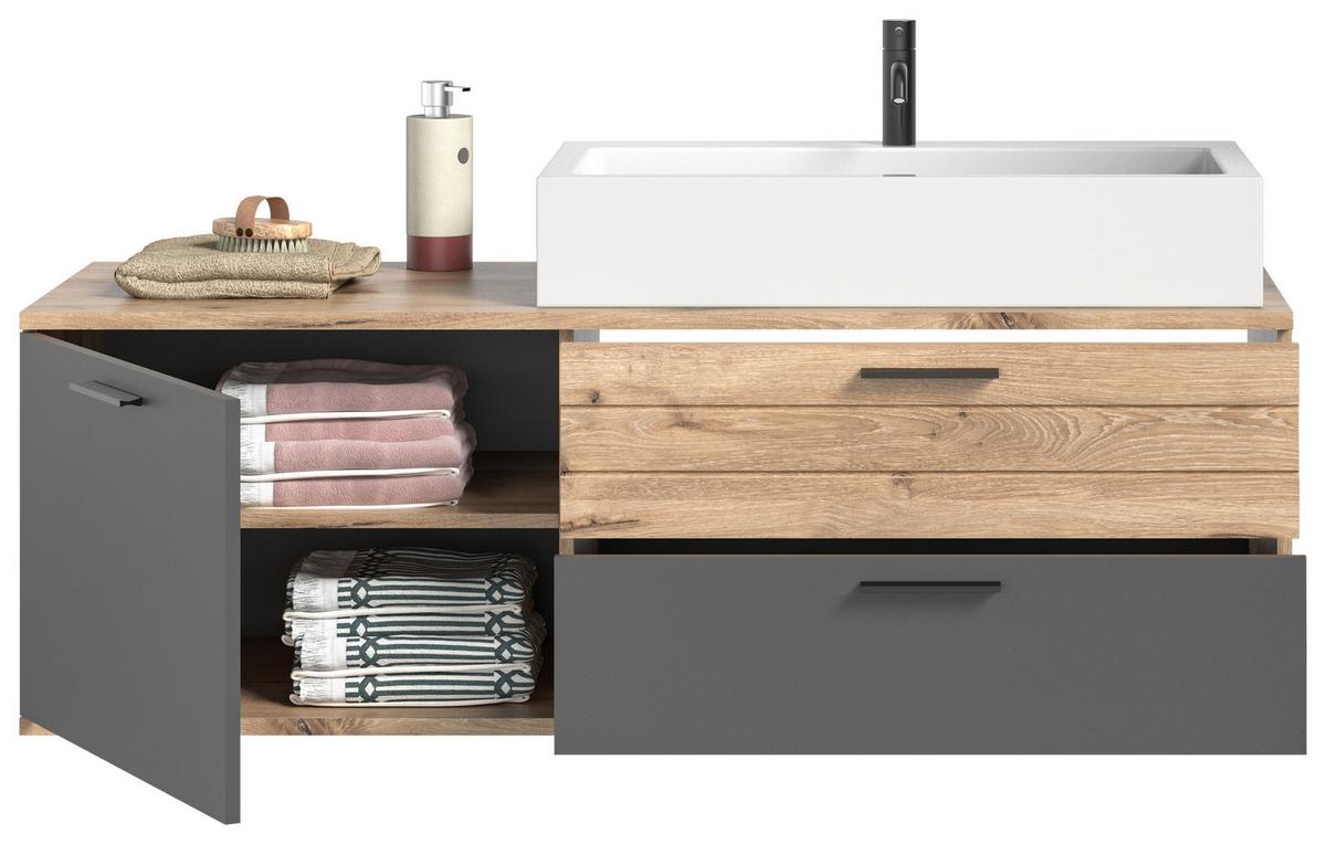 Waschbecken Mit Unterschrank Mason B: 140 Cm Eichefarben - Eichefarben/Weiß, MODERN, Holzwerkstoff/Stein (140cm) - MID.YOU