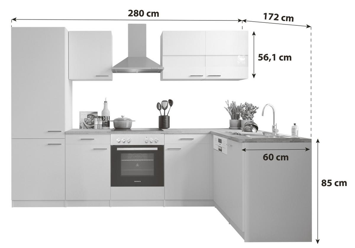 Eckküche Malia L-Küchenblock 280 Cm - Nussbaumfarben/Weiß, Basics, Holzwerkstoff (280/172cm) - Respekta