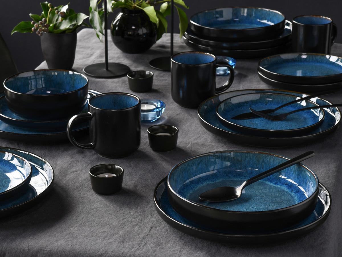 Kombiservice Nordic Fjord Schwarz, Hellblau L: 38 cm - Schwarz/Hellblau, Basics, Keramik (38/31/38cm) - Creatable
