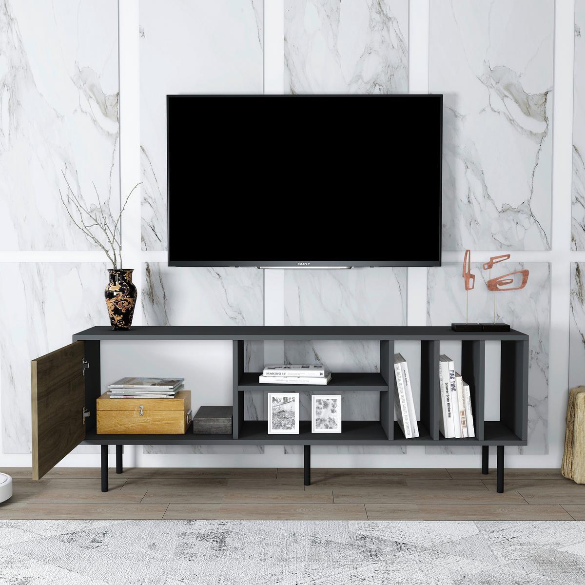 Lowboard Hera Tv-Schrank - Anthrazit/Walnussfarben, Design, Holzwerkstoff (160/57/35cm) - Livetastic