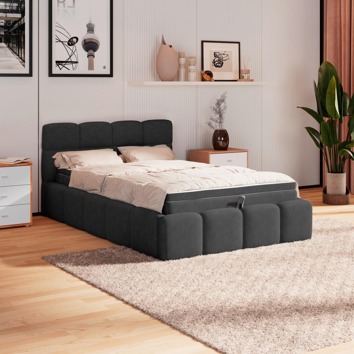 Polsterbett Noe Schwarz 140x200 cm - Schwarz, Trend, Textil/Metall (140/200cm)