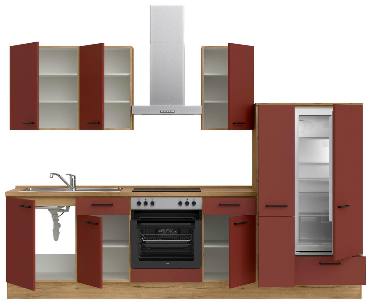 Küchenleerblock Easytouch Low-Line, L7 Rechts - Eichefarben/Rot, MODERN, Holzwerkstoff (300cm) - Nobilia