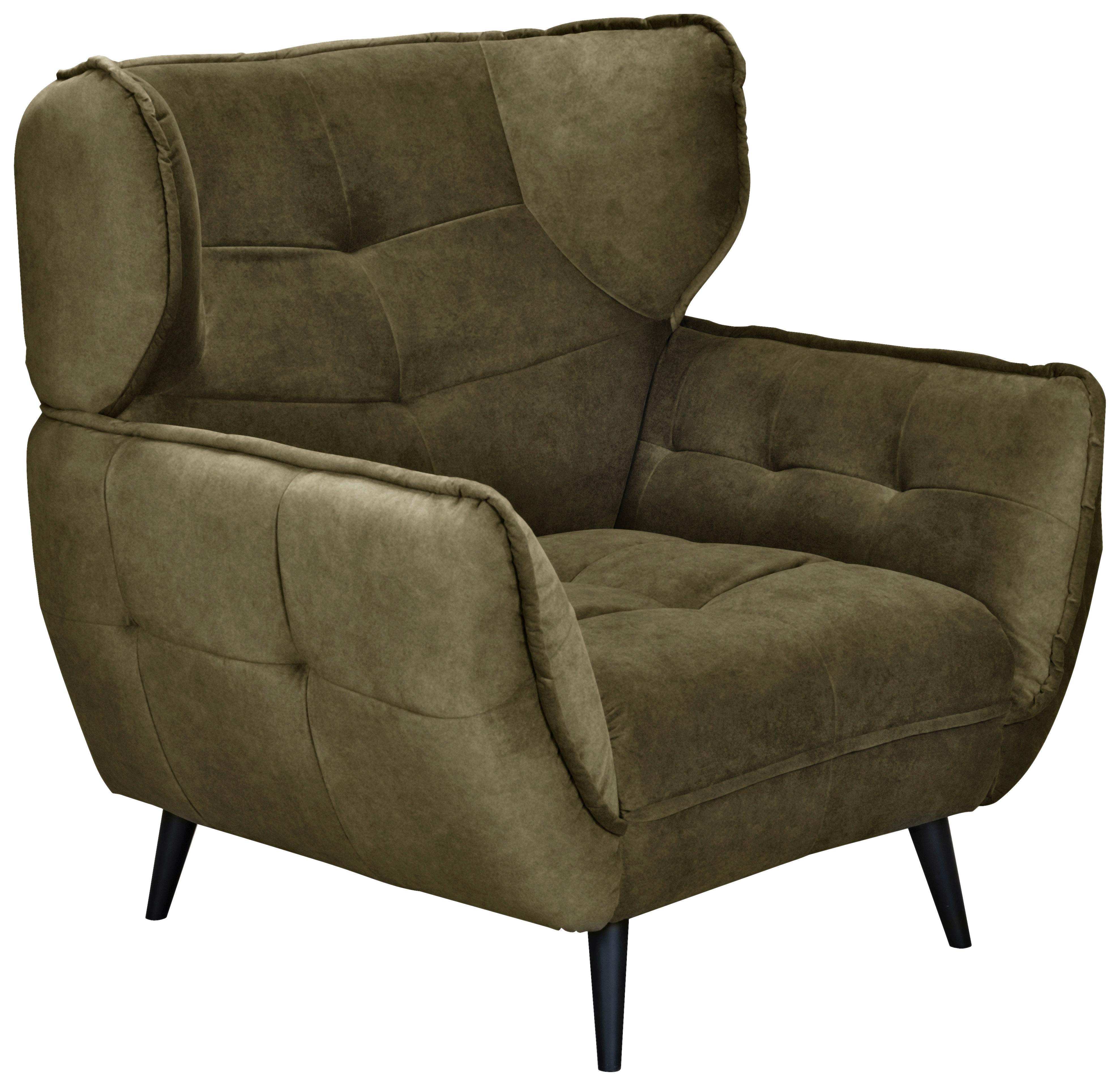 Široké kreslo Ariana, zelené - olivovozelená/čierna, Modern, kov/textil (103/105/98cm)