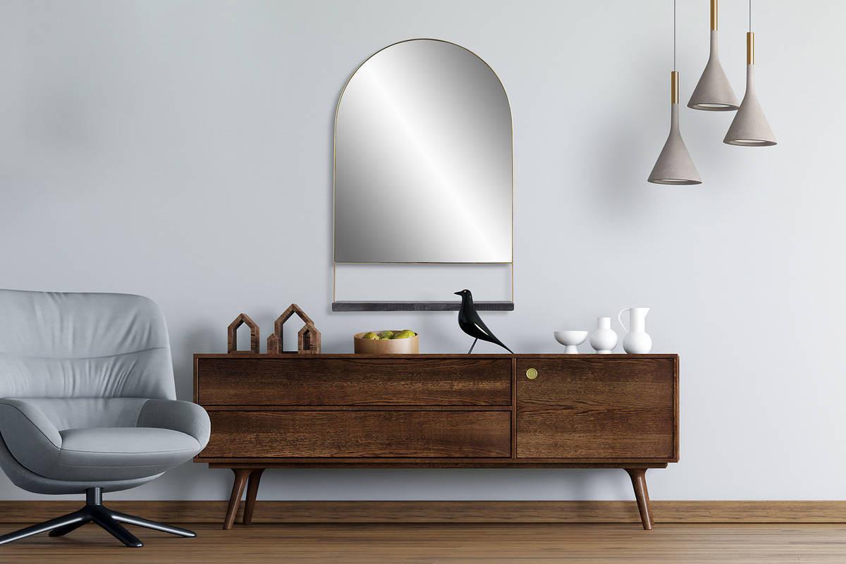 Wandspiegel Doha 43,5x69 Cm Naturstein/eisen/glas - Goldfarben/Schwarz, Trend, Glas/Stein (43,5/69/10cm) - Kayoom