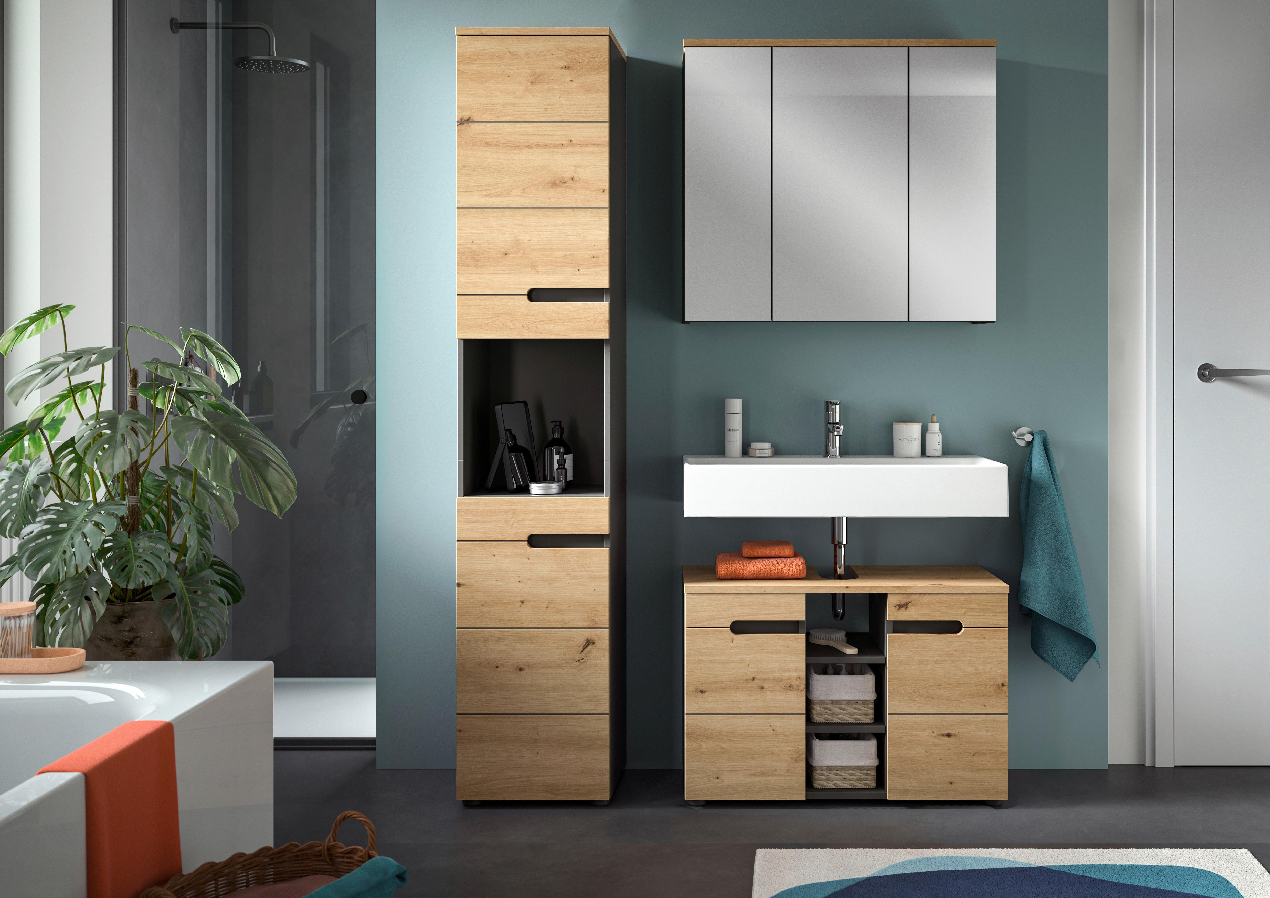Badezimmer Canu Eiche Artisan Dekor B: 118 cm - Schwarz/Eiche Artisan, MODERN, Glas/Holzwerkstoff (118cm) - MID.YOU