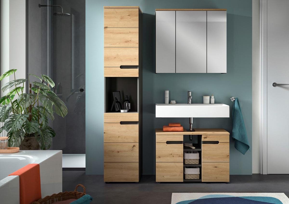Badezimmer Canu Eiche Artisan Dekor B: 118 cm - Schwarz/Eiche Artisan, MODERN, Glas/Holzwerkstoff (118cm) - MID.YOU