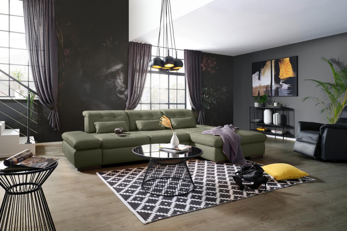 Rohová sedačka SANFINO, pravá, antracitová pravá kůže - barvy chromu/antracitová, Konvenční, kov/kůže (305/199cm) - Premium Living