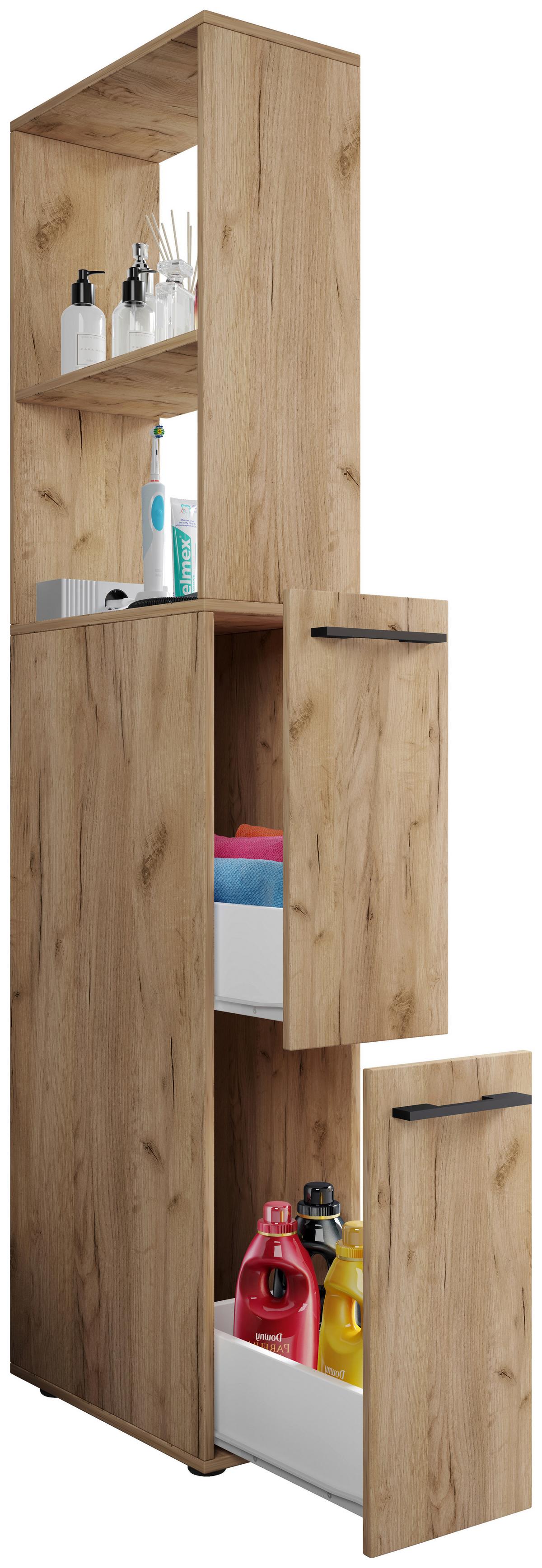 Hochschrank Bad Sadilo XL BxH 25x183 cm Honigeiche Dekor - Honigeiche/Anthrazit, MODERN, Holzwerkstoff (25/183/50cm) - MID.YOU