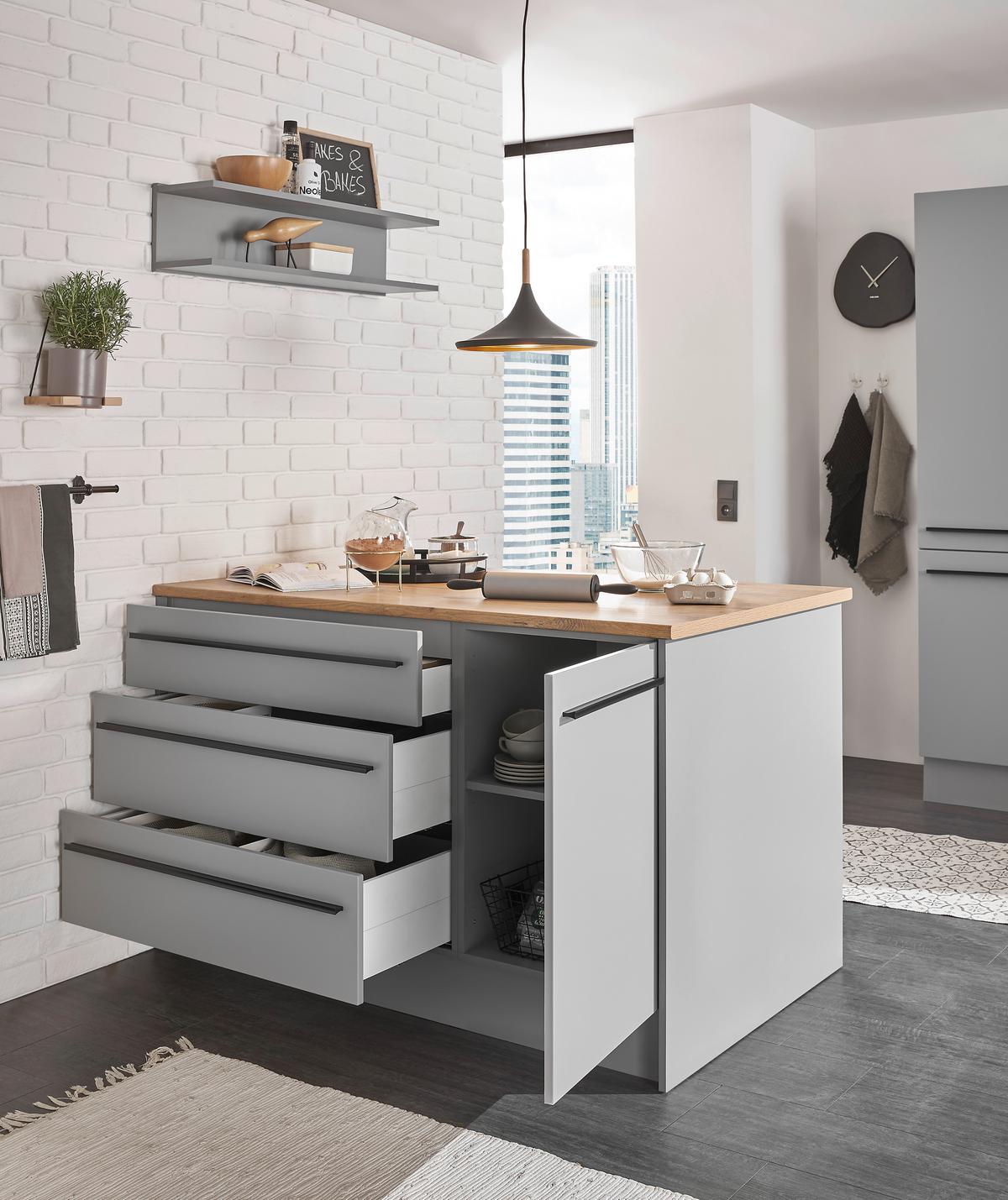 KUCHYNSKÝ OSTROVČEK DENVER - čierna/sivá, Design, kompozitné drevo/plast (145/90/90cm) - MID.YOU