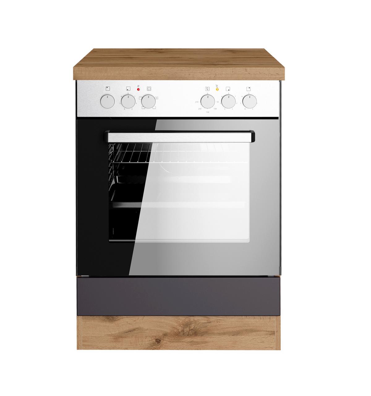 Herdumbauschrank Turin B: 60cm Grau/eichef. + Arbeitsplatte - Eiche Wotan/Grau, Design, Holzwerkstoff (60/86/60cm) - Held