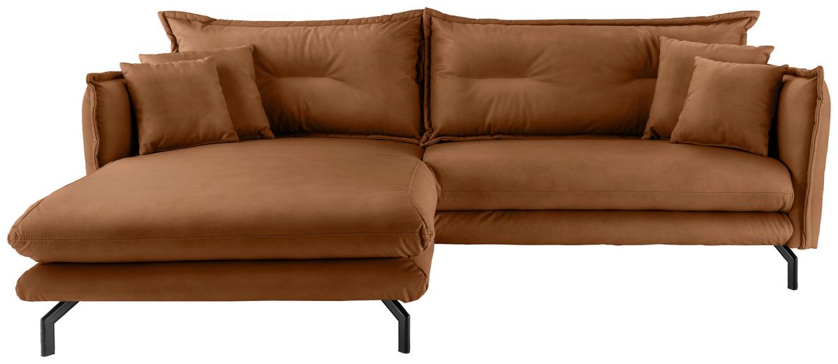 Ecksofa Lava Cognac S: 180x255cm - Cognac/Schwarz, MODERN, Textil (180/255cm) - Livetastic